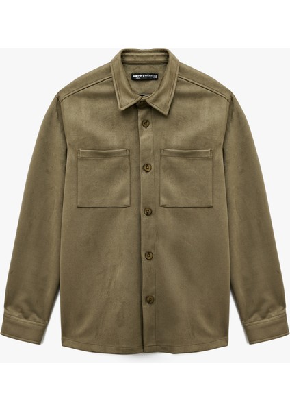 Regular Fit Uzun Kollu Cep Detaylı Klasik Yaka Suni Süet Gömlek