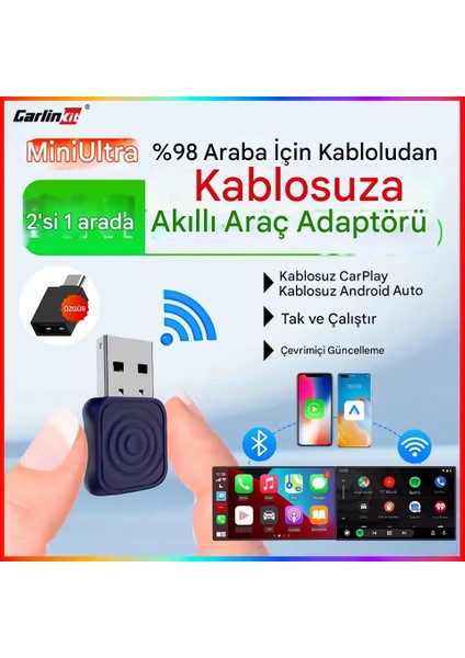 Mini 5.0 Ultra3 Kablosuz Carplay & Android Auto Adaptörü Dual Wifi Bt5.4 Otomatik Bağlantı Yeni Seri 2026