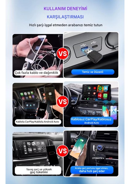 Mini 5.0 Ultra3 Kablosuz Carplay & Android Auto Adaptörü Dual Wifi Bt5.4 Otomatik Bağlantı Yeni Seri 2026