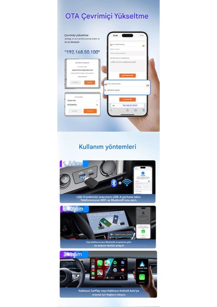 Mini 5.0 Ultra3 Kablosuz Carplay & Android Auto Adaptörü Dual Wifi Bt5.4 Otomatik Bağlantı Yeni Seri 2026