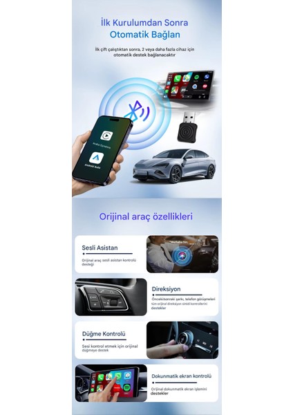Mini 5.0 Ultra3 Kablosuz Carplay & Android Auto Adaptörü Dual Wifi Bt5.4 Otomatik Bağlantı Yeni Seri 2026