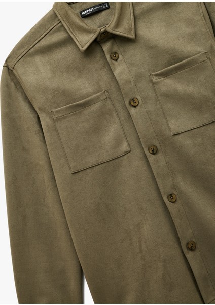 Regular Fit Uzun Kollu Cep Detaylı Klasik Yaka Suni Süet Gömlek modelleri