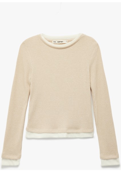 Slim Fit Bisiklet Yaka Viskon Karışımlı Uzun Kollu Tişört