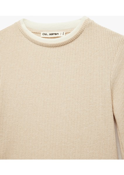 Slim Fit Bisiklet Yaka Viskon Karışımlı Uzun Kollu Tişört modelleri