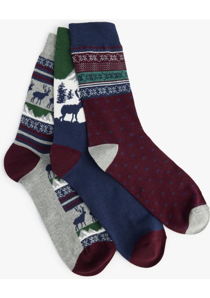 Çok Renkli Yılbaşı Temalı Pamuklu 3'lü Soket Çorap Seti fiyatları