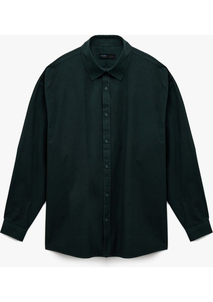 Klasik Yaka Pamuklu Düğmeli Oversize Uzun Kollu Gömlek