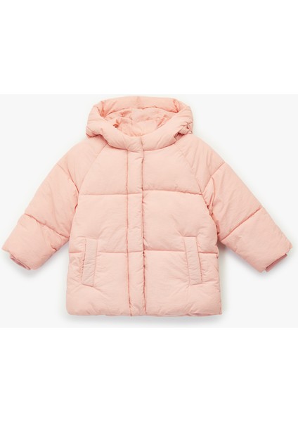 Kapşonlu Cepli Uzun Kollu Fermuarlı Şişme Mont