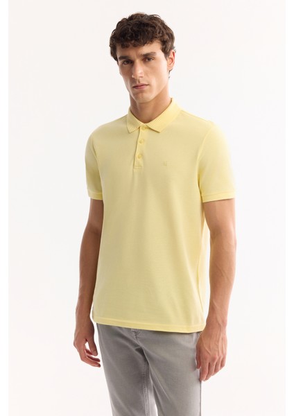 Erkek Sarı 3 Düğmeli %100 Mısır Pamuğu Polo Yaka Regular Fit T-Shirt B001027
