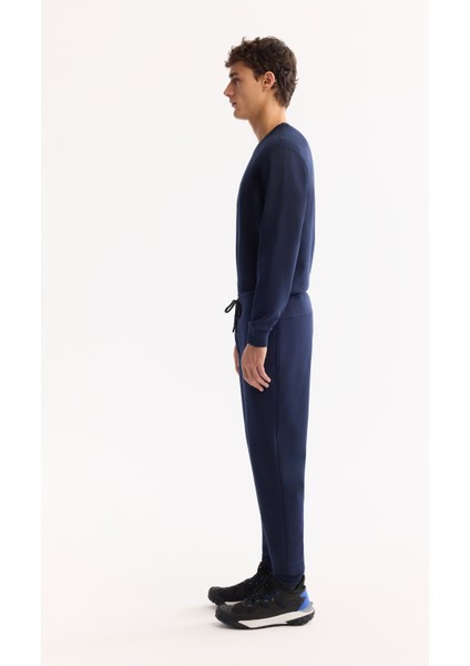 Erkek Lacivert Beli Lastikli Bağcıklı Bi-Stretch Regular Fit Eşofman Altı B003400