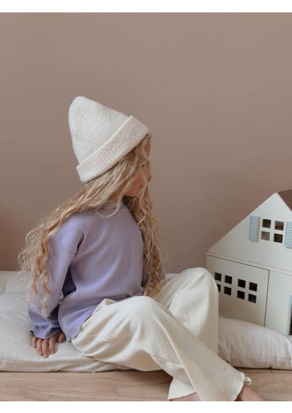 Kız Çocuk Ribana Üst & Palazzo Pantolon Takım – Lila Oversize Model 1411 fırsatları