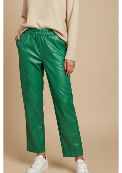 Deri Görünümlü Yeşil Jogger Pantolon