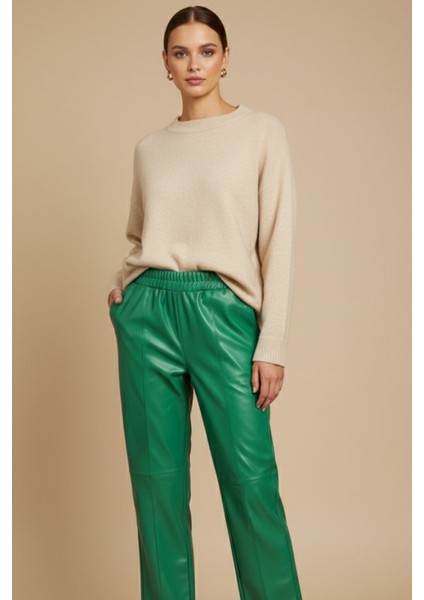 Deri Görünümlü Yeşil Jogger Pantolon fiyatları