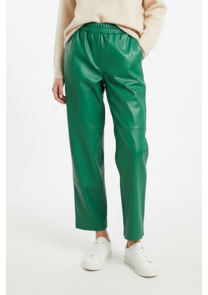 Deri Görünümlü Yeşil Jogger Pantolon modelleri