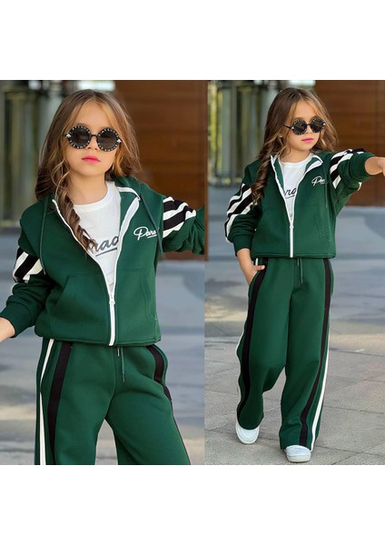 Kız Çocuk 3’lü Şardonlu Eşofman Takımı – Fermuarlı Üst + Tişört + Geniş Paça Alt 43138Y modelleri