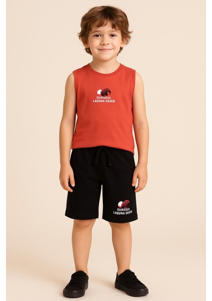 Erkek Çocuk Yazlık Laguna Beach Şortlu Takım – Kırmızı & SIYAH-7050 fırsatları
