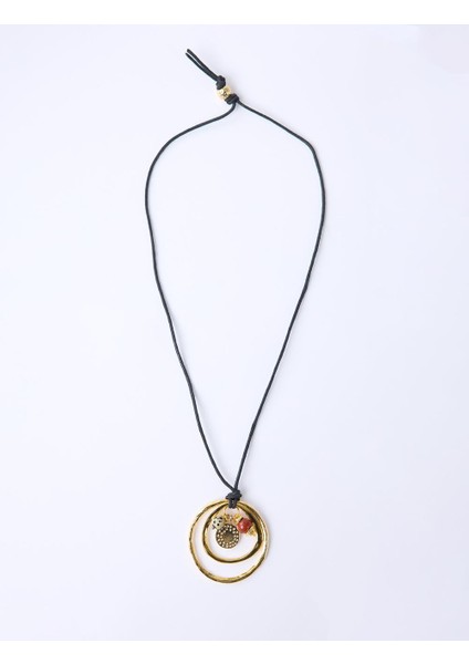 Altın Rengi Oval Figürlü Doğal Taş Detaylı Kolye