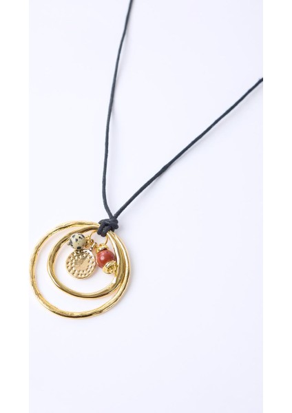 Altın Rengi Oval Figürlü Doğal Taş Detaylı Kolye modelleri