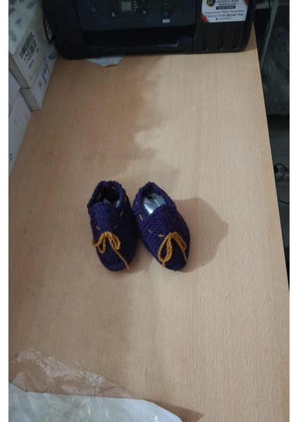 El Örgüsü Bebek Patigi 1 Adet Mor (Taban Hardal) [0 - 1 Yaş Için ) Kaliteli Şık Güzel