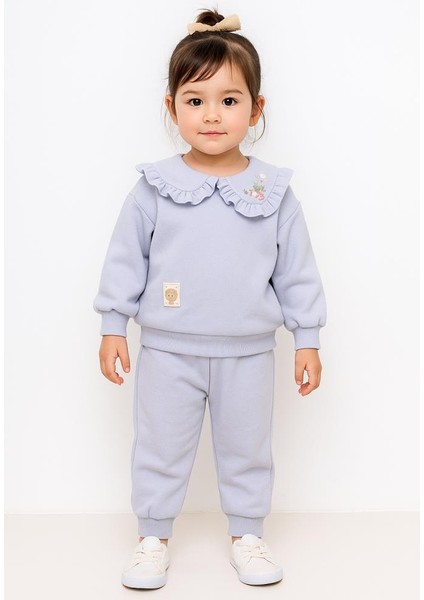 Kız Çocuk Fırfır Yaka 3 Iplik Şardonlu Eşofman Takımı – Lila 10713 modelleri