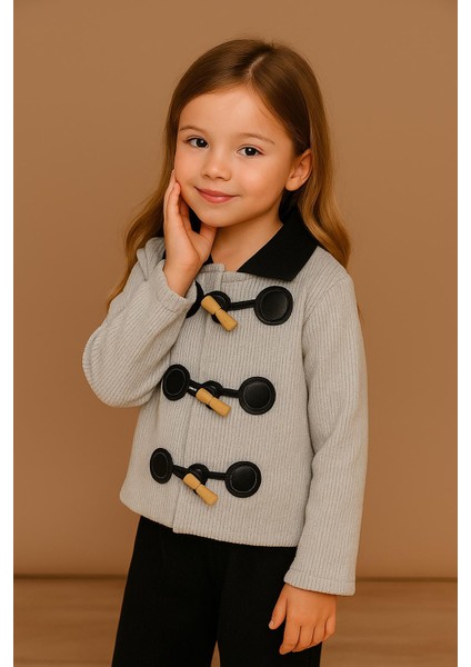 Kız Çocuk Ahşap Tokalı Triko Ceket – Günlük Stil 1411 indirimleri
