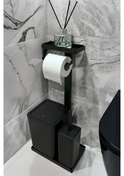 3'ü 1 Arada Banyo Seti Tuvalet Kağıtlık, Çöp Kovası ve Tuvalet Fırça Takımı