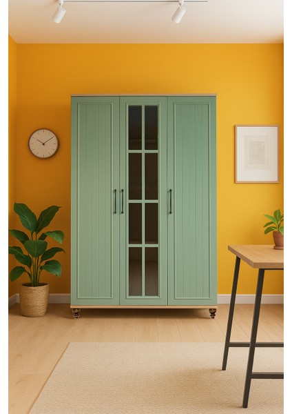 Gülsün 3 Kapaklı Çekmeceli MDF Genç Odası Dolabı | REHAU Kaplama Kapaklar | Ağaç Ayaklar