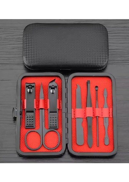7 Parça Profesyonel Manikür Pedikür Seti Siyah Lüks Seyahat Çantası, Kadın & Erkek Tırnak Bakım Kiti