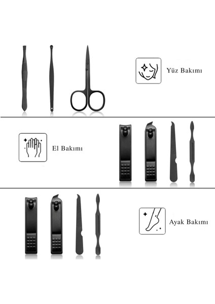 7 Parça Profesyonel Manikür Pedikür Seti Siyah Lüks Seyahat Çantası, Kadın & Erkek Tırnak Bakım Kiti indirimleri