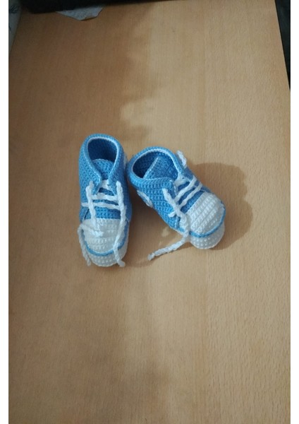 El Örgüsü Bebek Patigi 1 Adet Mavi Beyaz ( 6 Aylk ve 2 Yaş Için ) Kaliteli Şık Güzel modelleri