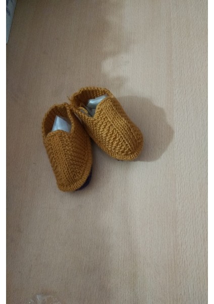 El Örgüsü Bebek Patigi 1 Adet Hardal (Taban Mor) [0 - 1 Yaş Için ) Kaliteli Şık Güzel modelleri