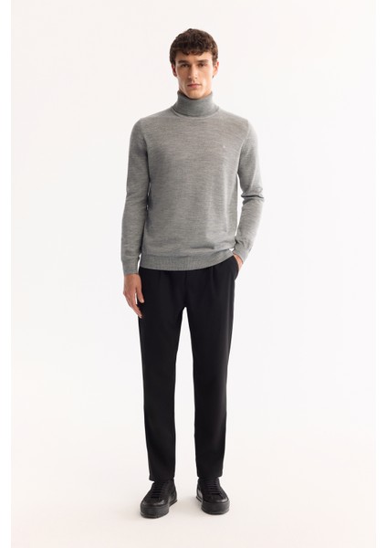 Erkek Gri Balıkçı Yaka Yün Karışımlı Triko Regular Fit Kazak B005014