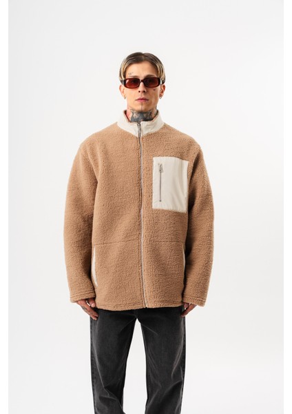 Erkek Zip Oversize Teddy Ceket Kahve