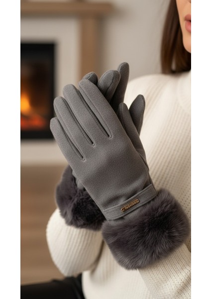 Suni Kürk Detaylı Kadın Eldiven