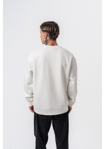 Erkek Respire Yazı Detaylı Basic Oversize Sweatshirt Ekru modelleri