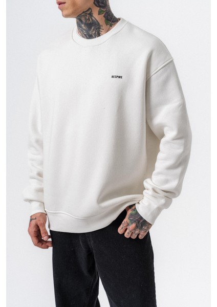 Erkek Respire Yazı Detaylı Basic Oversize Sweatshirt Ekru fırsatları