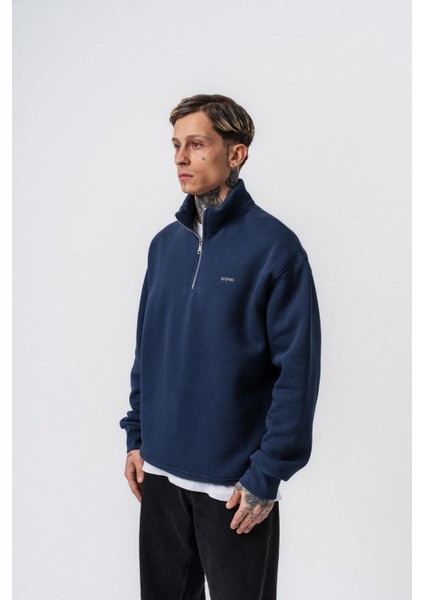 Erkek Respire Yazı Detaylı Yarım Fermuarlı Basic Sweatshirt Lacivert fiyatları