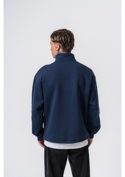 Erkek Respire Yazı Detaylı Yarım Fermuarlı Basic Sweatshirt Lacivert modelleri
