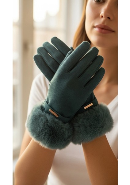 Suni Kürk Detaylı Kadın Eldiven