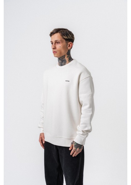 Erkek Respire Yazı Detaylı Basic Oversize Sweatshirt Ekru fiyatları