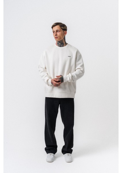 Erkek Respire Yazı Detaylı Basic Oversize Sweatshirt Ekru indirimleri
