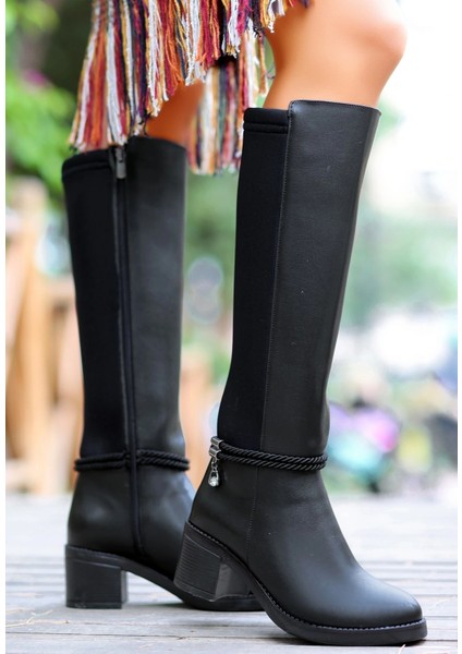 Olha Siyah Cilt Topuklu Çizme