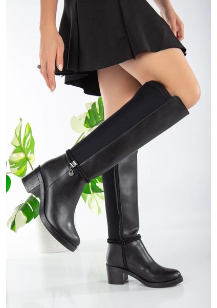 Olha Siyah Cilt Topuklu Çizme modelleri