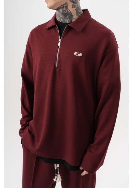 Erkek Yarım Fermuarlı Modal Sweatshirt Vişne fırsatları