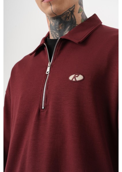 Erkek Yarım Fermuarlı Modal Sweatshirt Vişne indirimleri