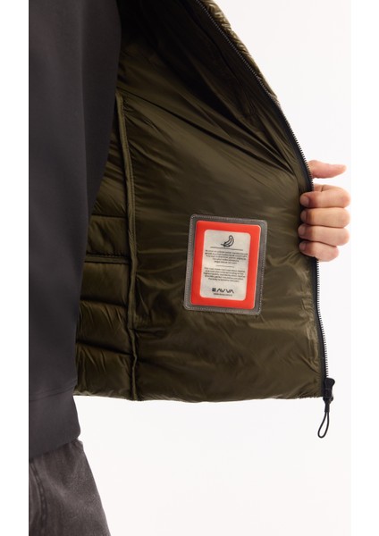 Erkek Haki Kaz Tüyü Su İtici Rüzgar Geçirmez Kumaş Dik Yaka Şişme Comfort Fit Mont B006015