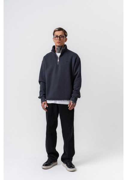 Erkek Respire Yazı Detaylı Yarım Fermuarlı Basic Sweatshirt Füme indirimleri