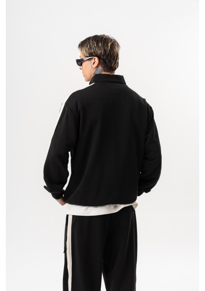 Erkek Pis Dikiş Detaylı Yarım Fermuarlı Diagonel Sweatshirt Siyah modelleri