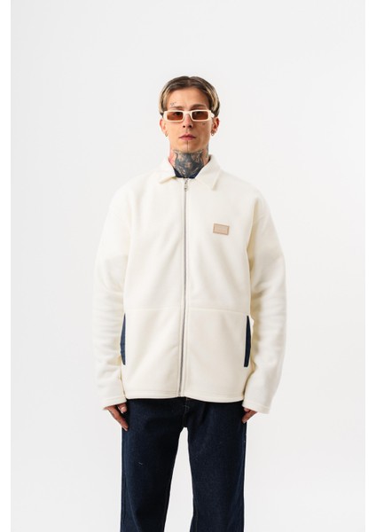 Erkek Zip Oversize Polar Ceket Ekru