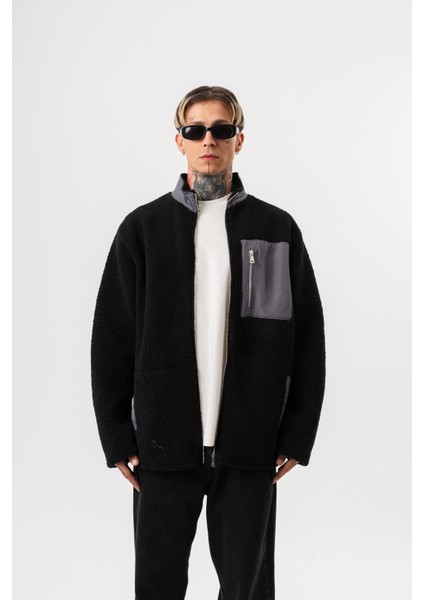 Erkek Zip Oversize Teddy Ceket Siyah