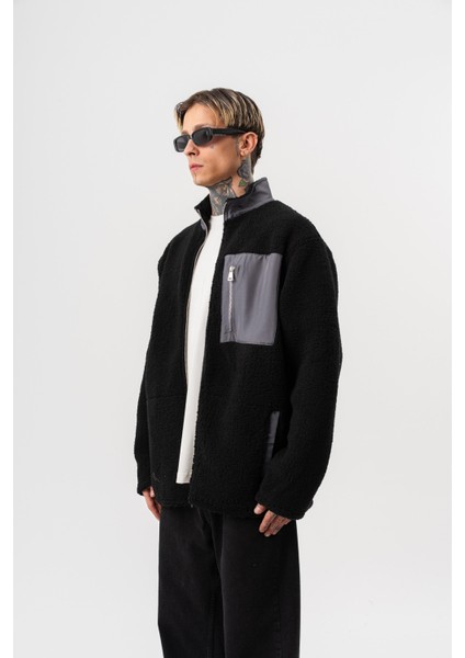 Erkek Zip Oversize Teddy Ceket Siyah fiyatları